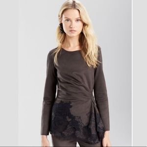 Josie Natori suede wrap top olive green size 6